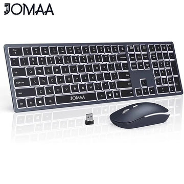 Wireless Ultra Slim Full Size Keyboard and Mouse Combo Rechargeable 2.4G USB Cordless Illuminated Keyboard & Mouse Set