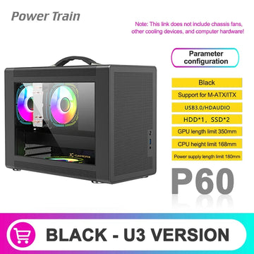 Power Train P60 M-ATX Portable Computer Case ITX Motherboard ATX/SFX Power Supply Support U3 Type-C Desktop MINI Small Chassis