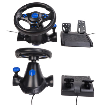 Game Racing Wheel Gaming Steering Wheel 180 Degree Rotation Multifunctional 3 in 1 Game Racing Wheel with Pedals for PC