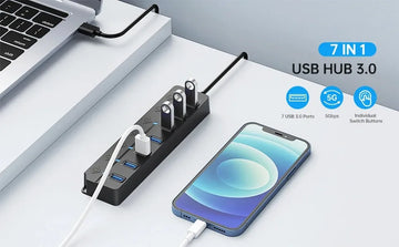 USB Hub 3.0 Multiprise USB High Speed Splitter 7 Port 5Gbps Power Adapter USB 2.0 Expander Switch for Computer Accessories