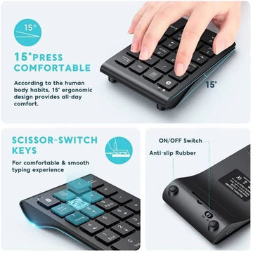 Missgoal Mini Wireless Numpad Bluetooth Rechargeable Number Pad for  Laptop Ergonomic Numeric Keypad For Accounting Finance