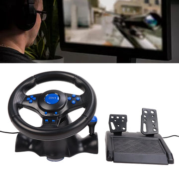 Game Racing Wheel Gaming Steering Wheel 180 Degree Rotation Multifunctional 3 in 1 Game Racing Wheel with Pedals for PC