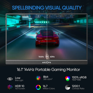 ARZOPA 16.1 inches Portable Monitor,144hz,100%sRGB,1080P FHD,IPS Screen,Z1FC