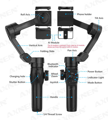 AXNEN HQ4 3-Axis Handheld Gimbal Smartphone Stabilizer Smart Follow Tracking Stable Video Record for iPhone 14 Pro Xiaomi Huawei