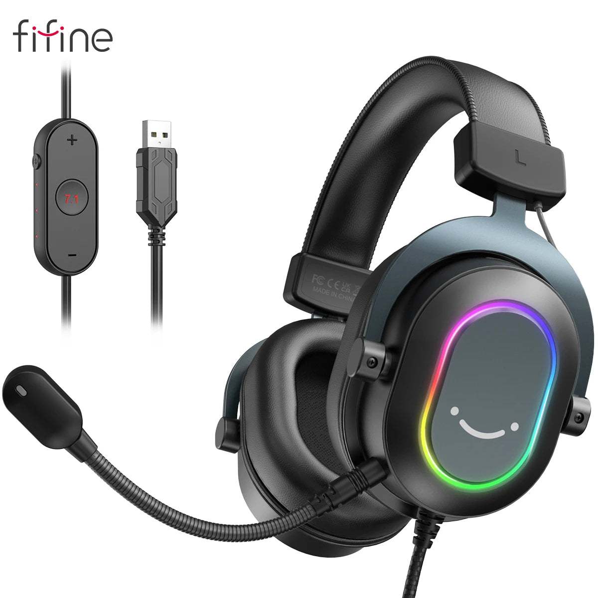 Fifine RGB Gaming Headset — 7.1 Surround Sound, Mic, PC/PS4/PS5