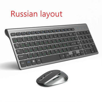 Wireless Keyboard Mouse Spanish/Russian Set 2.4G Ultra-Thin Sleek Design for office/travel Full Size Wireless Mouse Keyboard