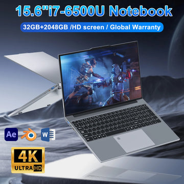 Intel Core I7-6500U  Laptop 32GB Ram 2TB SSD Windows 11 Notebook Gamer Office Computer PC Backlit Fingerprint Unlock Wifi Camera