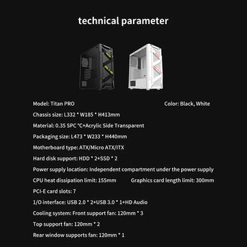 Transparent Computer Case For ATX/M-ATX/ITX Motherboard 2*SSD+HDD PC Tower 360mm Fans USB3.0 150mm CPU Fans High 300mm GPU