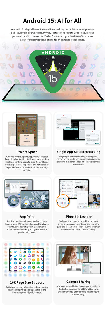 【New】 Android 15 Tablet Teclast P50AI 11 inch Screen 90Hz AllWinner A733-AI Octa-Core (6GB + 10GB )Max.16GBGB RAM 128GB LPDDR5 Wifi-6 7000mAh AI Tablet PC