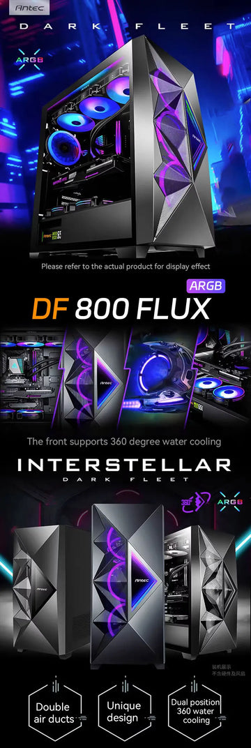 Antec DF800 FLUX PC Case Glass Side Case ATX Mid Tower Support 360 Water Cooled Side Computer Case With 5 Pcs Fans 컴퓨터 케이스 PCケース