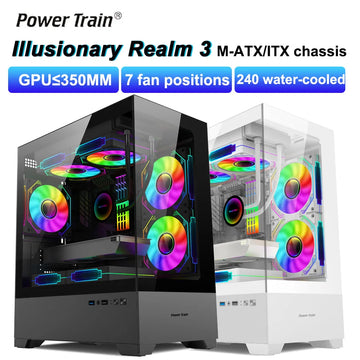 Power Train Illusionary Realm 3 M-ATX Desktop Case Support 350mm GPU 240 Water Cooler Side Transparent Computer Chassis