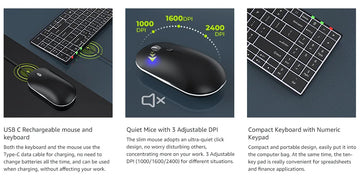 Wireless Ultra Slim Full Size Keyboard and Mouse Combo Rechargeable 2.4G USB Cordless Illuminated Keyboard & Mouse Set