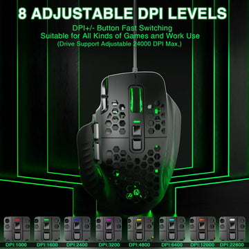 SOLAKAKA SM809 Wired Gaming Mouse 16 Side Buttons 22800 DPI Programmable Macro MMO Mouse Gamer PAW3311 Honeycomb Ergonomic RGB