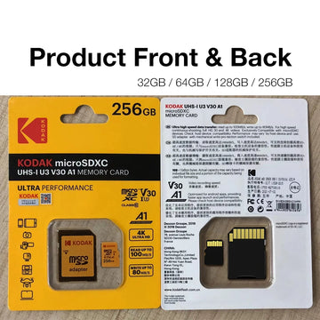 Original Kodak U3 A1 V30 MicroSD 128GB 32GB 64GB 256GB Class 10 Cards 32 64 128 256 GB Video Phone Memory Card