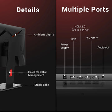 KTC H27T22 27-inch Gaming Monitor 2560x1440 QHD 16:9 ELED 165Hz Fast IPS Panel Screen 1ms GTG Response Time 99% sRGB HDR10