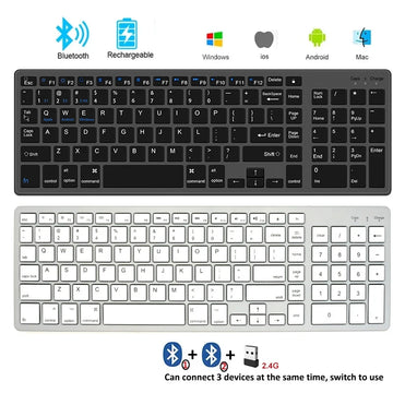 Wireless Bluetooth 5.0 Keyboard 2.4G English 102 Keycaps For MacBook iPad Tablet USB C Rechargeable Keyboard PC Accessories