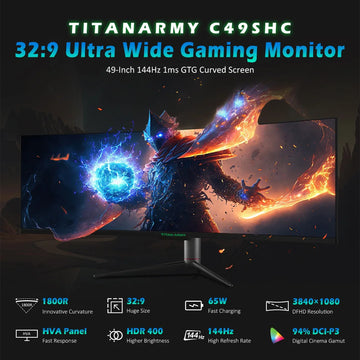 TITAN ARMY C49SHC 49-inch Gaming Monitor, 3840*1080 CSOT HVA Panel, 32:9 Oversized Curved Screen 144Hz High Refresh Rate PIP/PBP