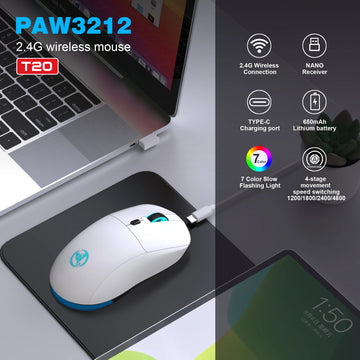 Rechargeable 2.4G USB Wireless Mouse  Adjustable 3600dpi 7 Colors RGB Comfortable Mice for Home Office Laptop Computer Gamer