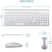 AZERTY French Layout 2.4G Mouse Keyboard Ultra-Slim Wireless Keyboard and Mouse Set Silent Compact for PC Laptop Windows