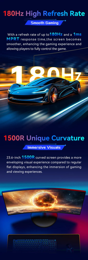 TITAN AMRY 23.6 inch 180Hz 1ms 1500R curved screen gaming esports full HD 1080P compatible 144Hz computer monitor 24A3G