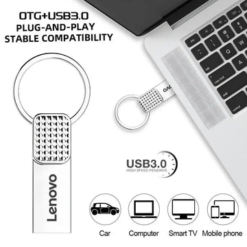 Lenovo 128GB Original Metal USB Pendrive 2TB Large Capacity Portable Flash Drive USB 3.0 High-Speed File Transfer Waterproof