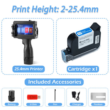 Handheld Inkjet Printer 12.7/25.4mm for QR Barcode Batch Date Number Logo Expiry Date Coding Machine 25 Languages Non-encrypted