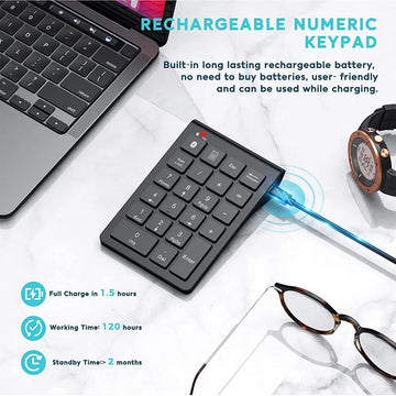 Missgoal Mini Wireless Numpad Bluetooth Rechargeable Number Pad for  Laptop Ergonomic Numeric Keypad For Accounting Finance