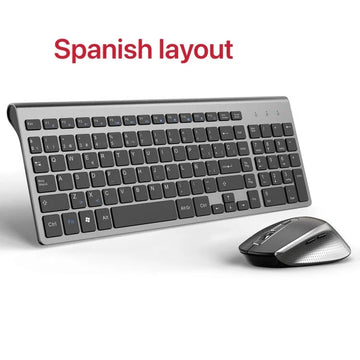 Wireless Keyboard Mouse Spanish/Russian Set 2.4G Ultra-Thin Sleek Design for office/travel Full Size Wireless Mouse Keyboard