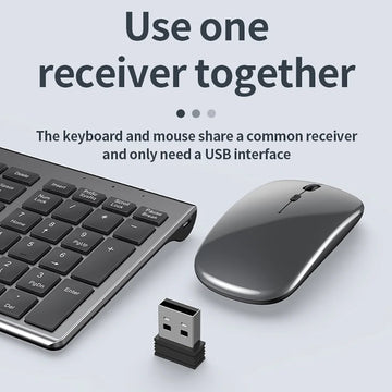 Jomaa Slim Rechargeable Bluetooth Keyboard and Mouse Set for Laptop Computer 2.4G USB Wireless Keyboard and Mouse Combo