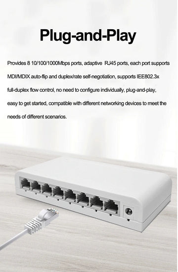 5/8 Ports Ethernet Switch 10/100/1000Mbps Desktop Gigabit Network Switch Adapter RJ45 Ethernet Switch Auto MDI/MDIX Fast Switch