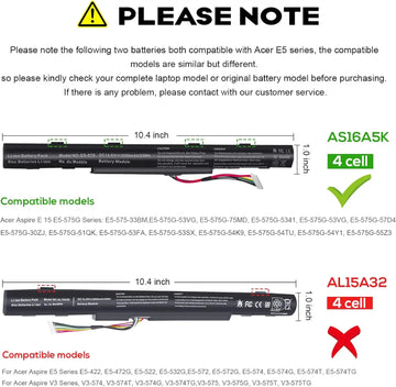 AS16A5K AS16A8K 4ICR19/66 Battery for Acer Aspire E15 E5-575 N16Q2 E5-576G E5-575G E5-475 F5-573 E5-575-52JF E5-575-33BM