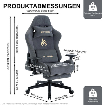 Symino Gaming Chair, Ergonomic Gamer Chair with Footrest, Breathable PC Chair with Adjustable Lumbar Cushion, Headrest Cushion