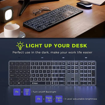 Wireless Ultra Slim Full Size Keyboard and Mouse Combo Rechargeable 2.4G USB Cordless Illuminated Keyboard & Mouse Set