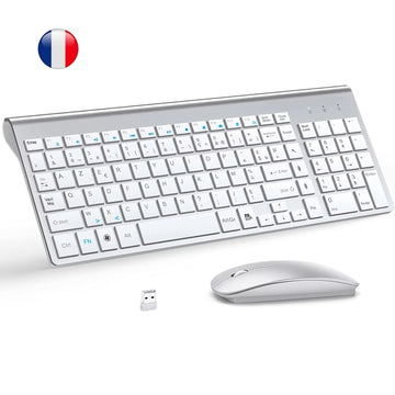 AZERTY French Layout 2.4G Mouse Keyboard Ultra-Slim Wireless Keyboard and Mouse Set Silent Compact for PC Laptop Windows