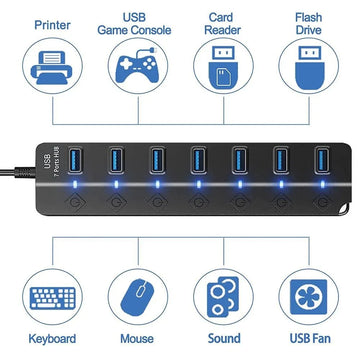 USB Hub 3.0 Multiprise USB High Speed Splitter 7 Port 5Gbps Power Adapter USB 2.0 Expander Switch for Computer Accessories