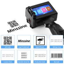 Handheld Inkjet Printer 12.7/25.4mm for QR Barcode Batch Date Number Logo Expiry Date Coding Machine 25 Languages Non-encrypted