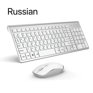 Wireless Keyboard Mouse Spanish/Russian Set 2.4G Ultra-Thin Sleek Design for office/travel Full Size Wireless Mouse Keyboard