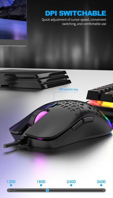 RAIKU G701 Wired 6 Keys Mouse Colorful Lighting Gaming and Office For Microsoft Windows and Apple IOS System