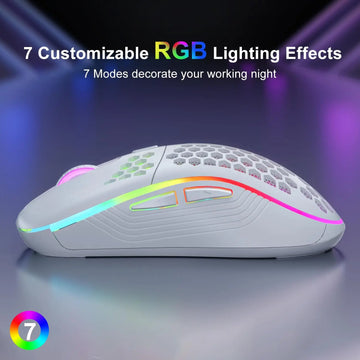 2.4G Wireless Mouse with RGB Backlit 6-button 3-speed DPI Type C Rechargeable Ergonomic Honeycomb Design Gaming Mouse