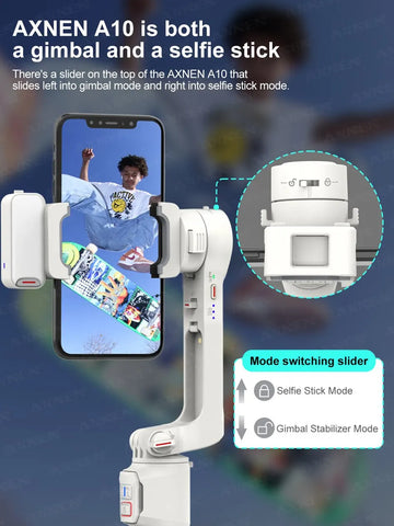 AXNEN A10 Smartphone Handheld Gimbal with Fill Light Extension Rod Remote,Cellphone Video Record Stabilizer for iPhone Android