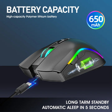 HXSJ T69 ergonomics Portable Cordless 2.4G Rgb Wireless gaming Mouse Laptop Computer Wireless Mouse for game pc