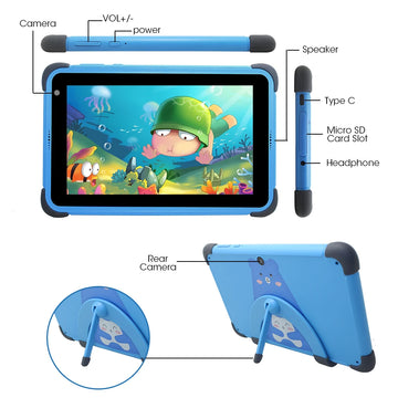 Used Tablets 7'' Android 11 Children Tablet  2GB 32GB 4-Core Tablet for Kids 1024x600 IPS Dual Wifi 5G 3000mAh with Tab Holder