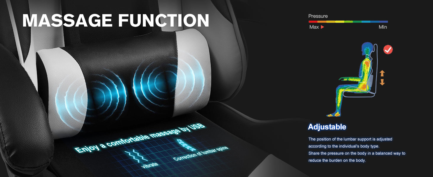 GTPLAYER Gaming Chair — Massage, Footrest, Lumbar Support